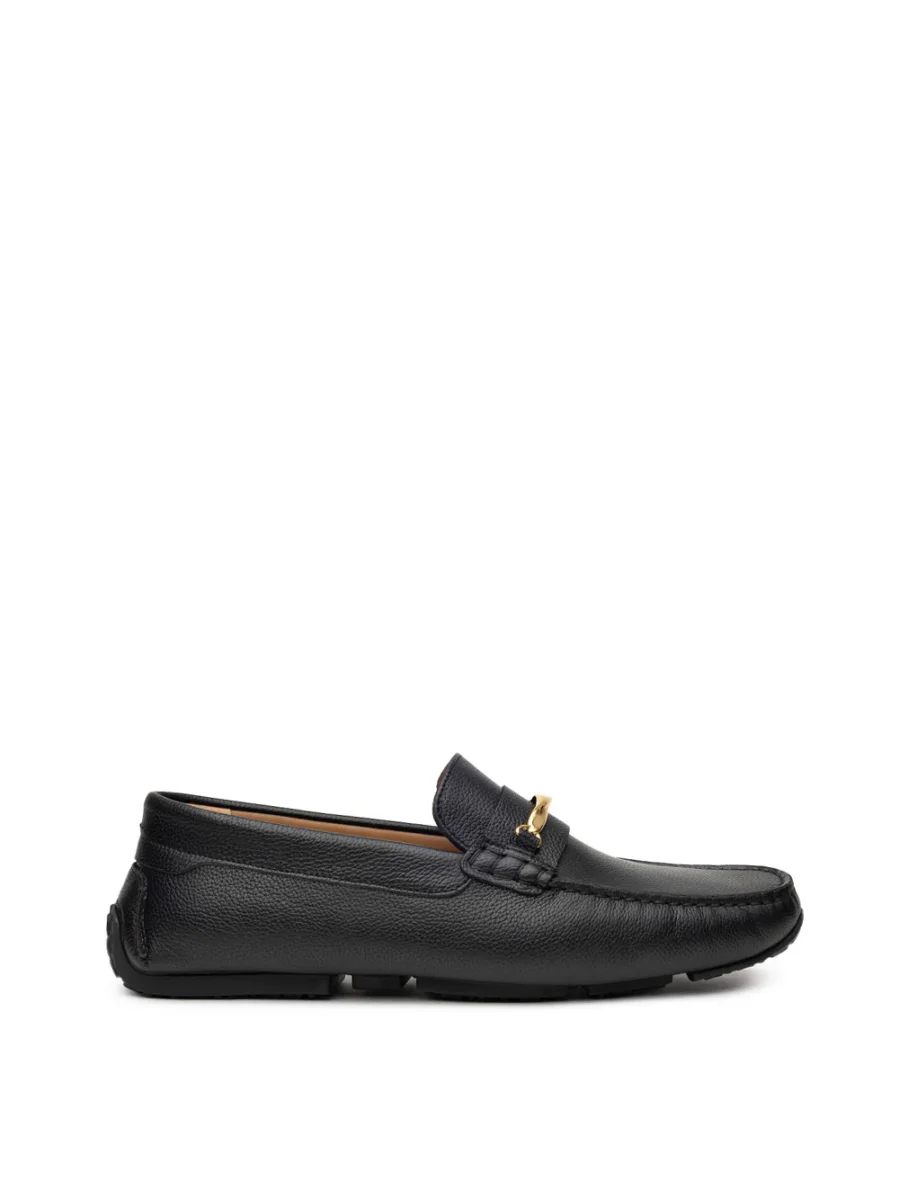 Mocassini Bally in Pelle Nera con Placca Gold