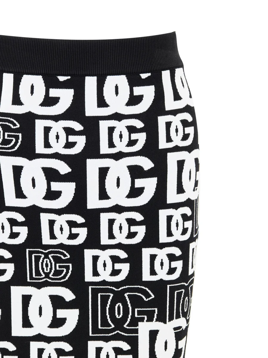 Minigonna in Maglina Nera con Stampa Allover Dolce & Gabbana - immagine 4