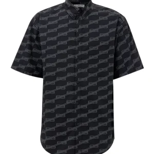 Camicia Manica Corta con Logo Allover Balenciaga