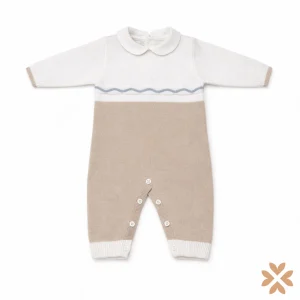 Tutina neonato in filo di cotone panna e beige - Isabel&Martinez