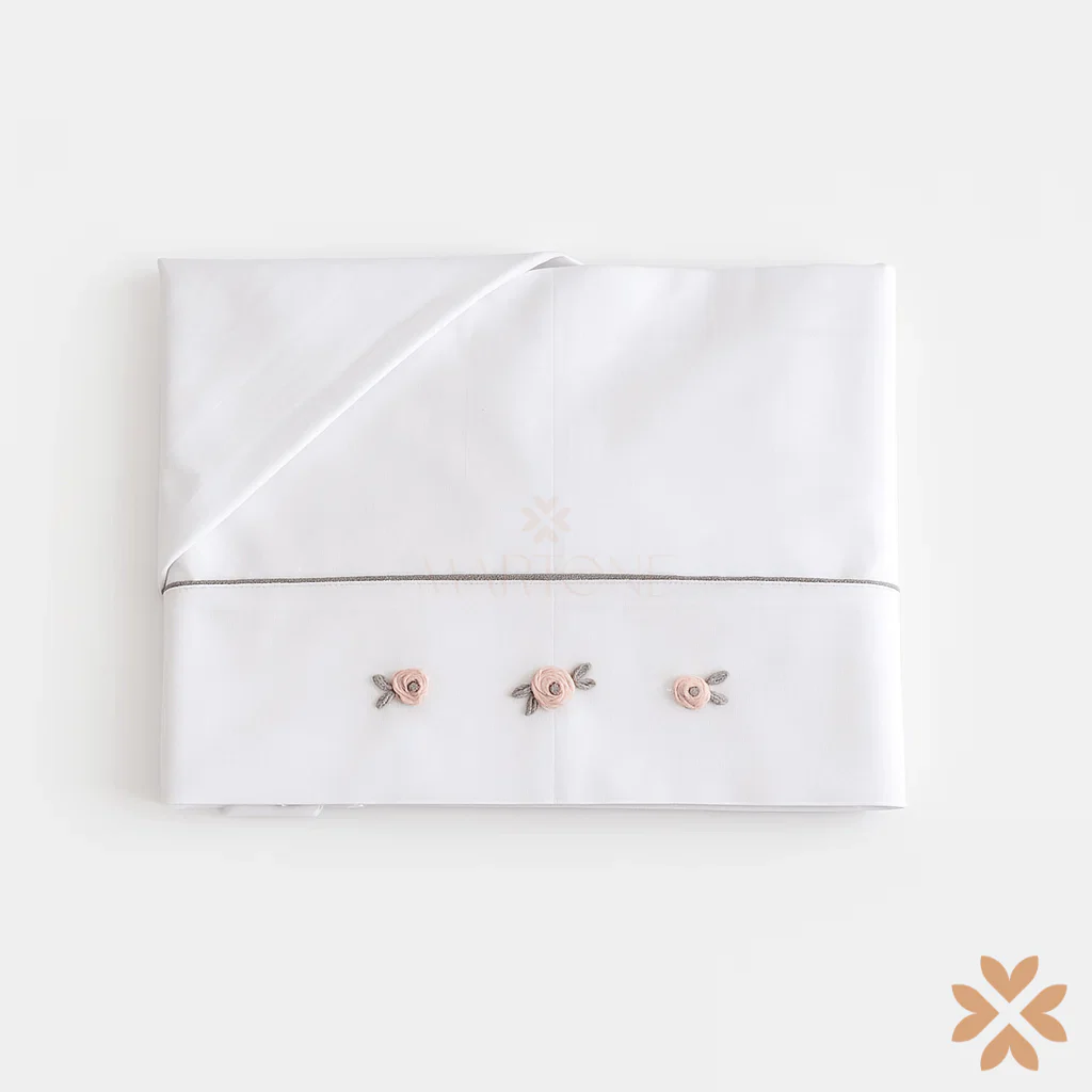 Set lenzuola fiori ricamati - la Sartoria Dei Piccoli