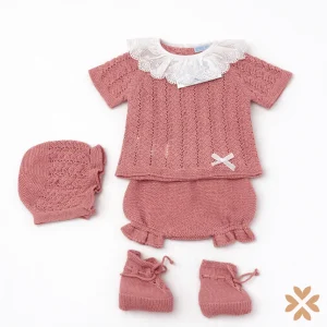 Completo in filo di cotone rosa con pizzo e accessori – Mac Ilusion