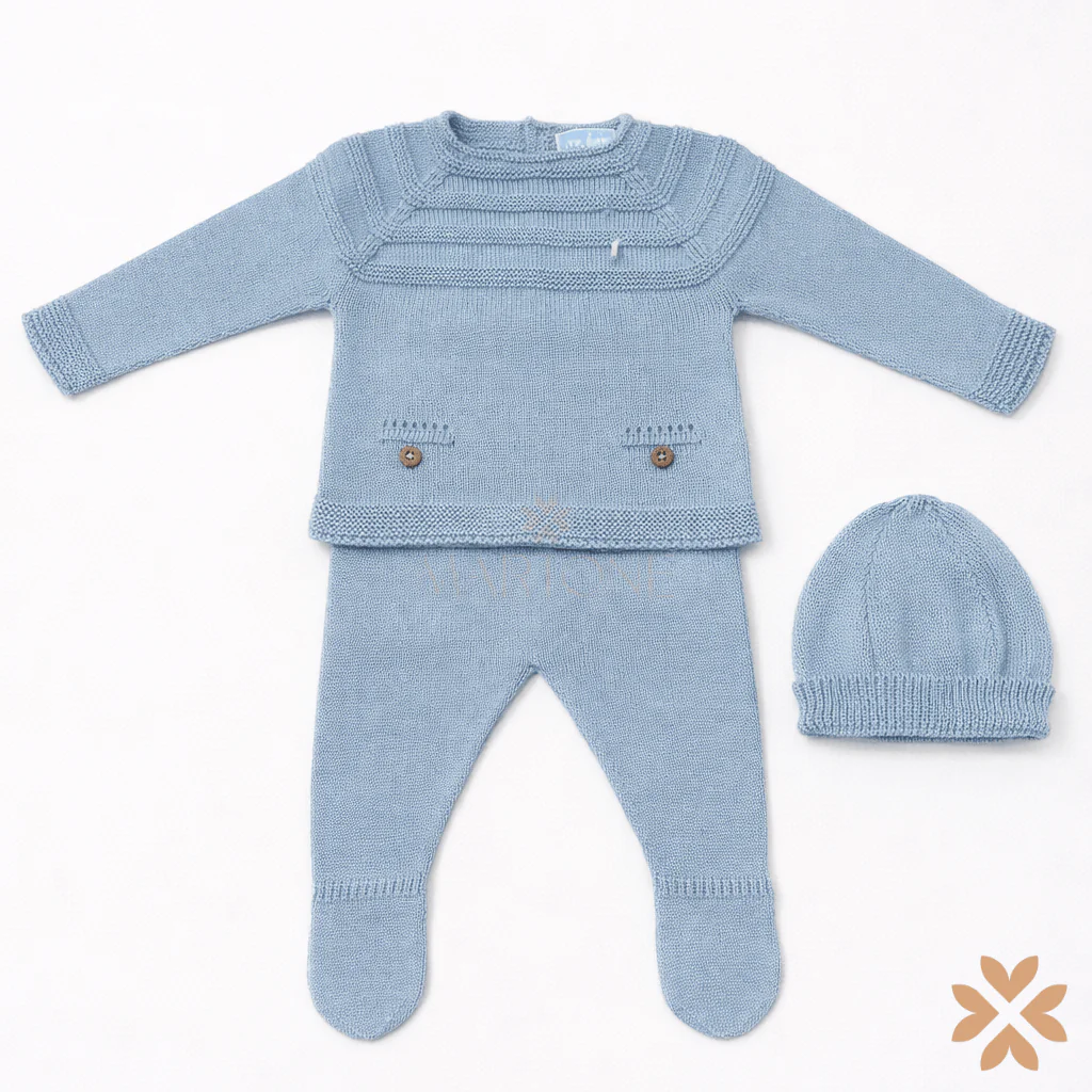 Tutina spezzata in filo di cotone azzurro con taschine e bottoni – Mac Ilusion - immagine 2