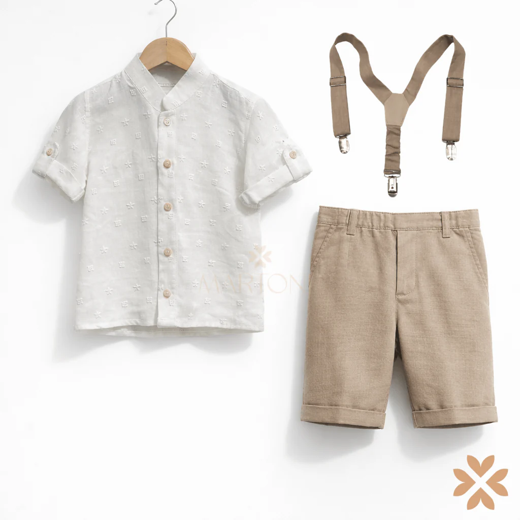 Completo camicia e bermuda in lino con bretelle - Manuell&Frank - immagine 2