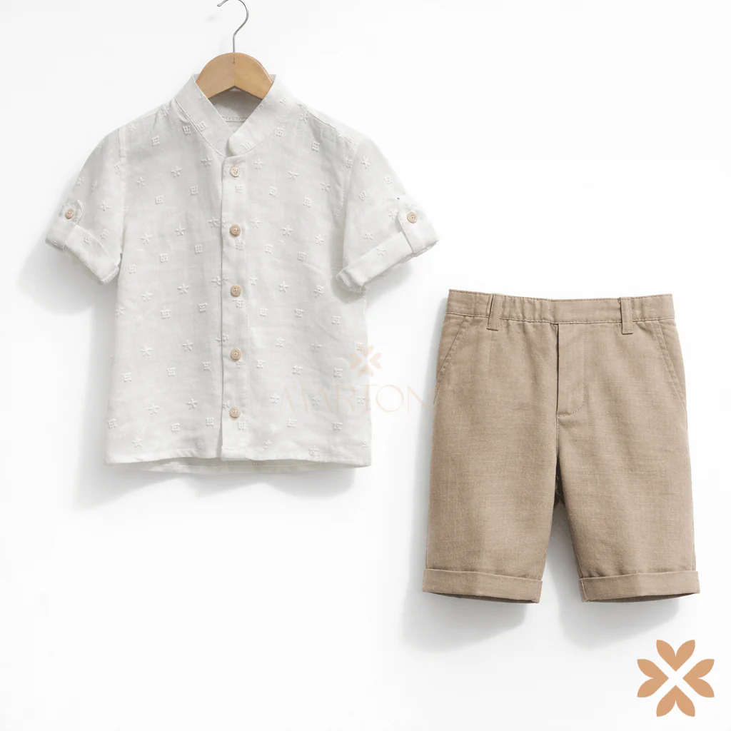 Completo camicia e bermuda in lino con bretelle - Manuell&Frank - immagine 3