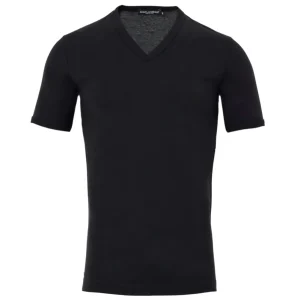 T-shirt Scollo a V in Cotone Nero Dolce & Gabbana