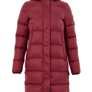 Piumino Puffer Lungo Imbottito con Cappuccio in Bordeaux Moose Knuckles
