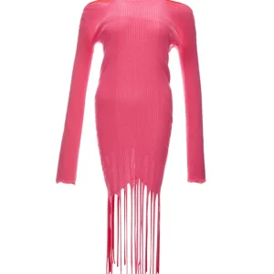 Abito Lungo in Maglia Stretch con Frange Bottega Veneta