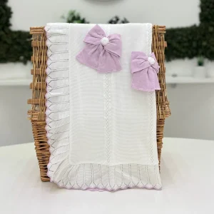 Primodì Bebe - Coperta in filo di cotone fiocco lilla