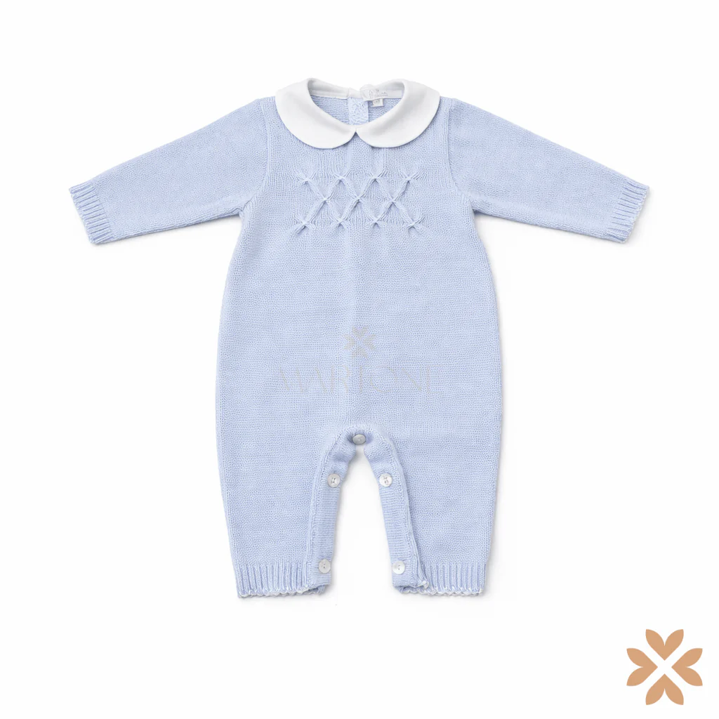 Tutina intera in filo cielo con punto smock – Primodì Bebè - immagine 2