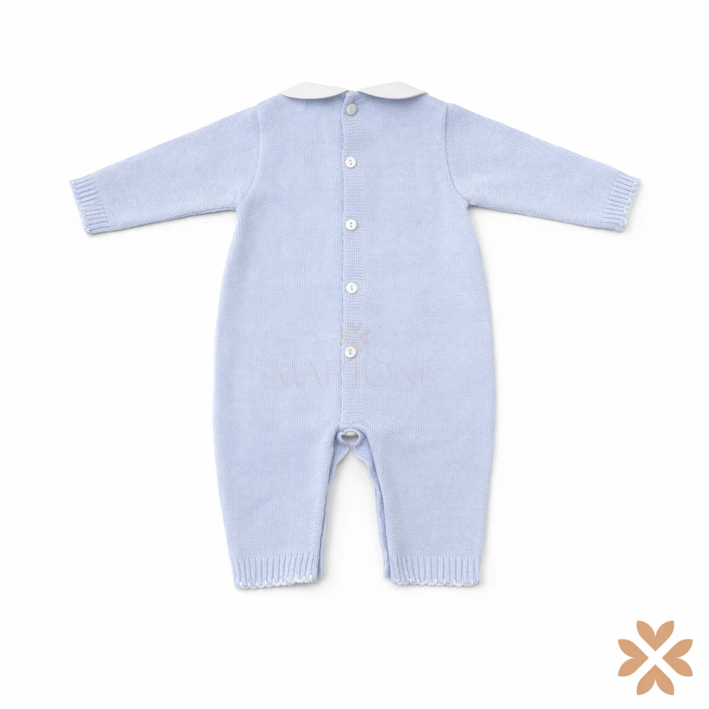 Tutina intera in filo cielo con punto smock – Primodì Bebè - immagine 3