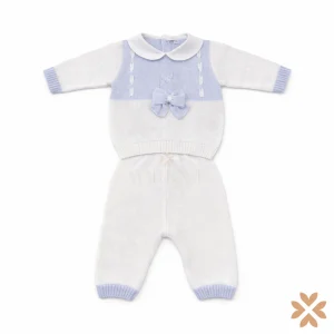 Tutina spezzata in filo celeste e bianco con fiocco – Primodì Bebè