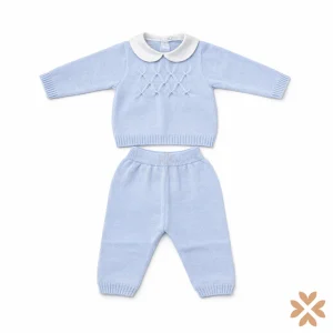 Tutina spezzata in filo cielo con punto smock – Primodì Bebè