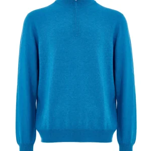 Maglione Lupetto con Mezza Zip in Lana Azzurro Gran Sasso