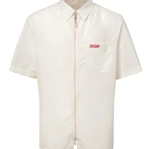Camicia Mezza Manica con Zip in Bianco con Logo Dior