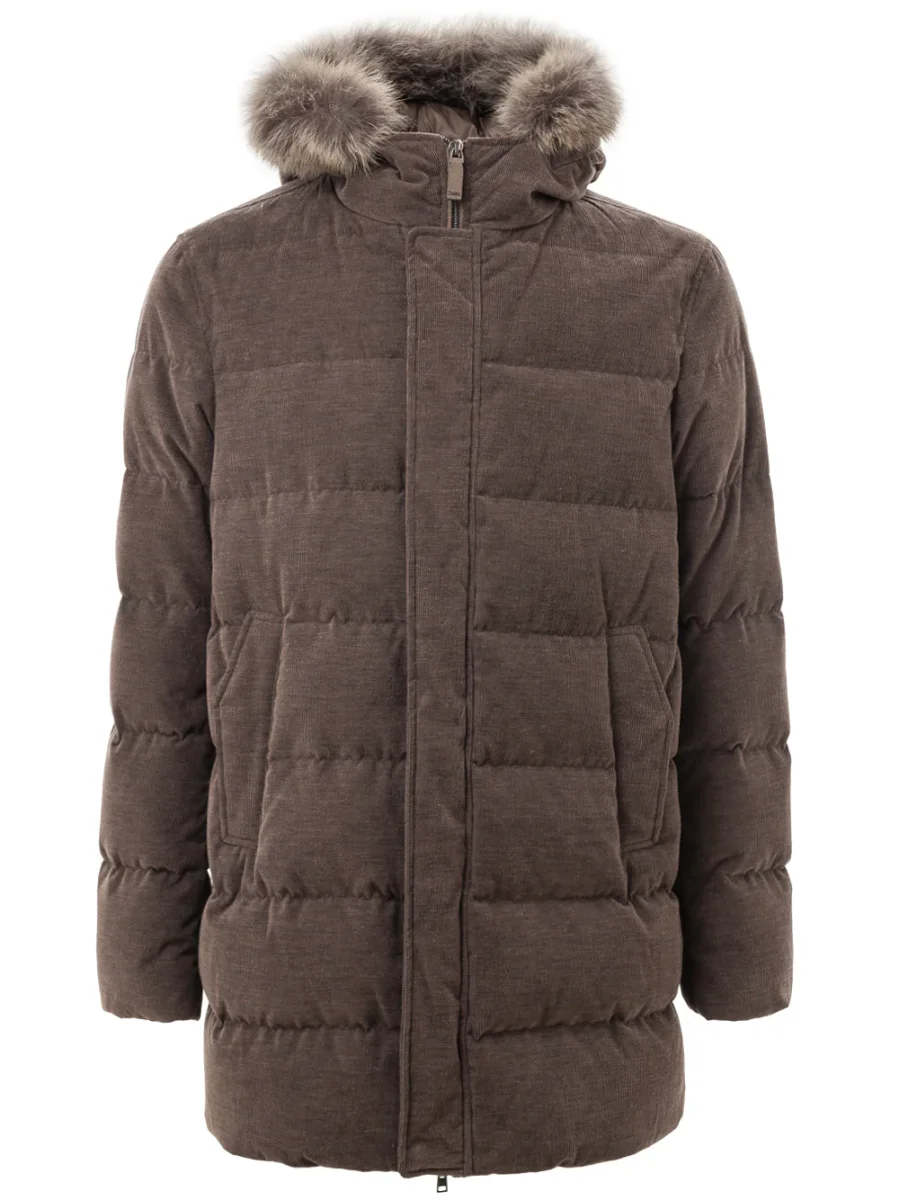 Bomber lungo con cappuccio e pelo rimovibile Herno