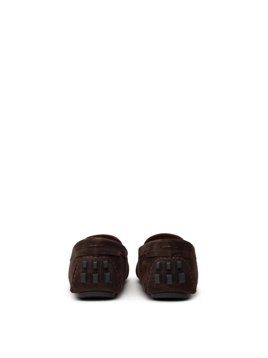 Mocassini Bally in Suede Marrone con Logo Gold - immagine 4