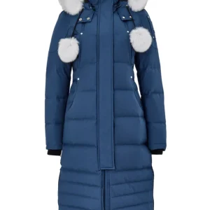 Giubbino Lungo Imbottito Azzurro con Pompom Moose Knuckles