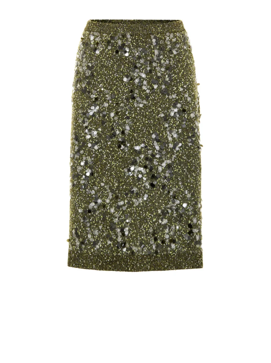 Gonna in Maglia Verde Militare con Paillettes Gucci - immagine 2