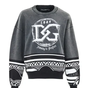 Felpa Nera Délavé con Stampa 'Nobody is Perfect' Dolce & Gabbana