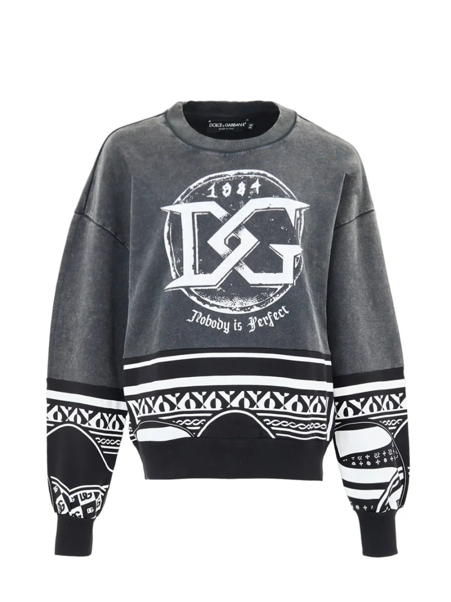 Felpa Nera Délavé con Stampa 'Nobody is Perfect' Dolce & Gabbana - immagine 2