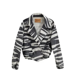 Giubbino Corto in Denim Bianco/Nero Retrofête