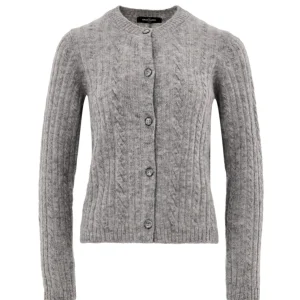 Cardigan con Lavorazione Trecce in Grigio Gran Sasso