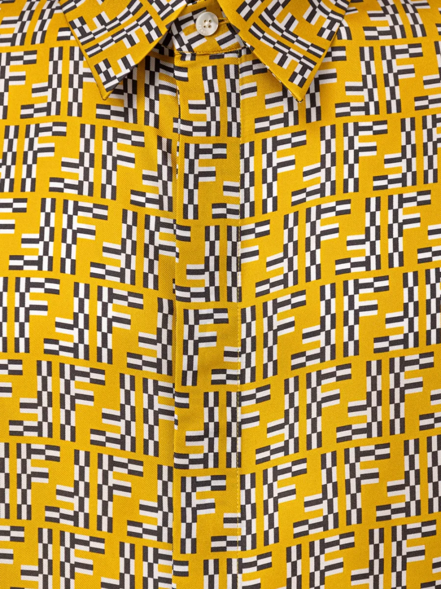 Camicia in Seta Gialla Hita con Stampa Labyrinth Fendi - immagine 4